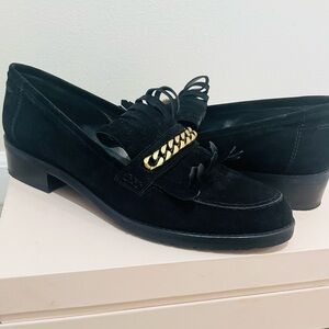 Stuart Weitzman Black Loafers with Gold Accent